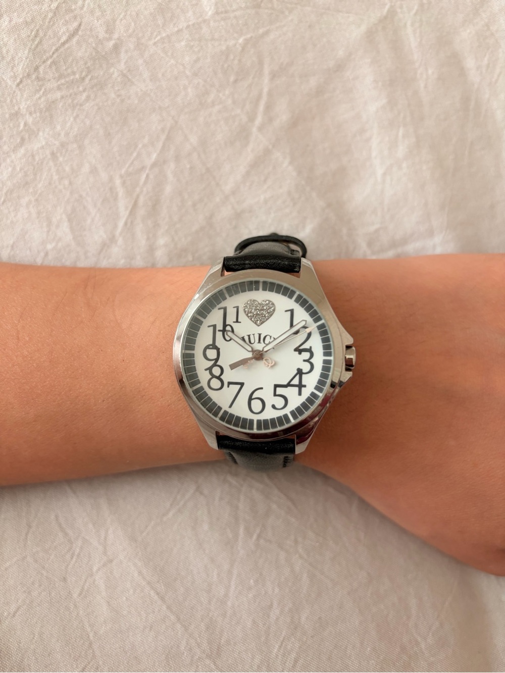 Juicy Couture Black Leather Strap Watch with Silver-Tone Case
